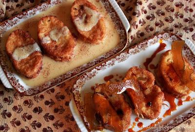 Torrijas con fondo de crema inglesa y con caramelo de Sirope de agave Sunny Vía