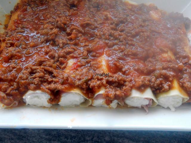 Canelones con placas pre cocidas de jamón y ricotta