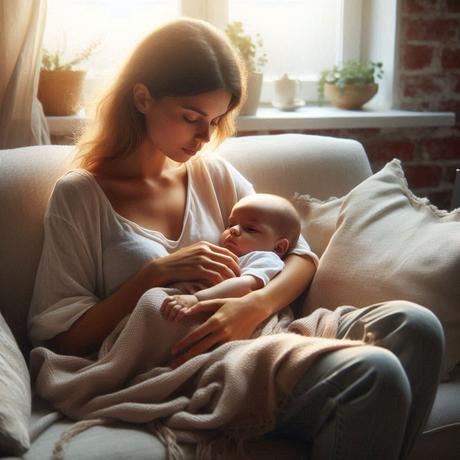 Mamá cansada con bebé