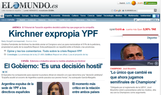 Primeras reacciones del gobierno de Rajoy ante la expropiación Argentina de YPF