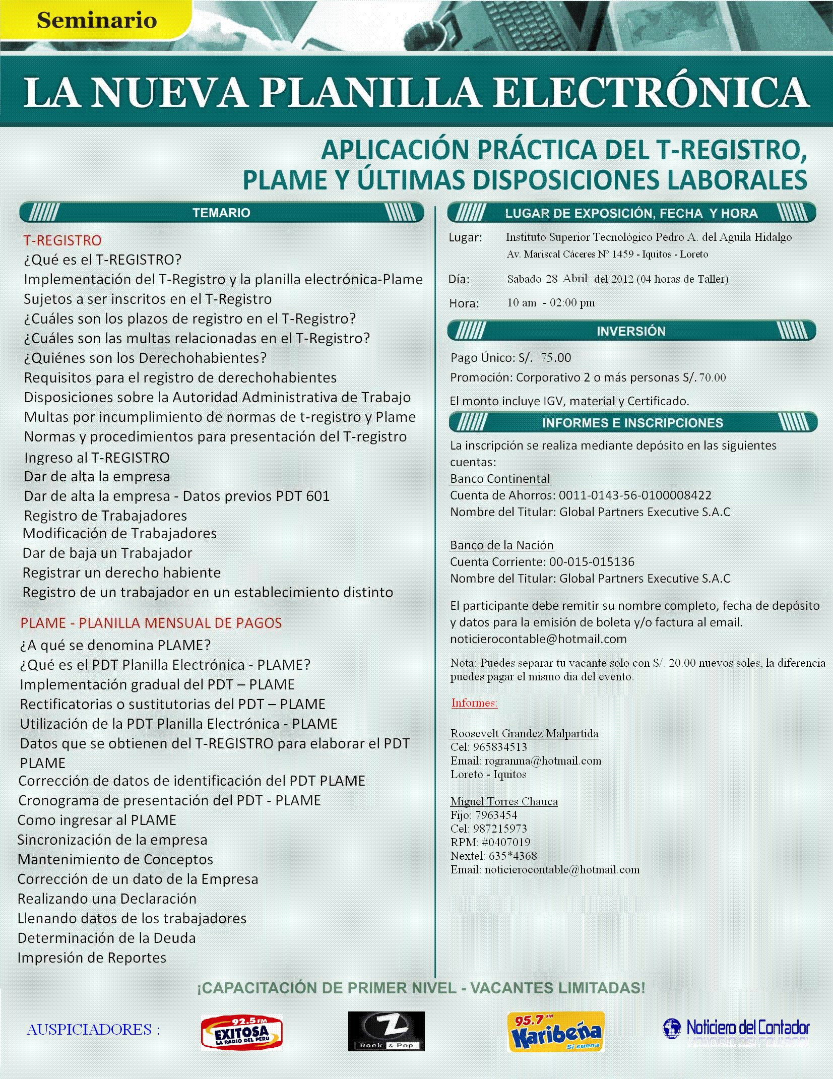 Iquitos: Elaboración del T-Registro y Plame v 2.1.1