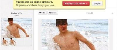 Un fraude en Pinterest Justin Bieber desnudo