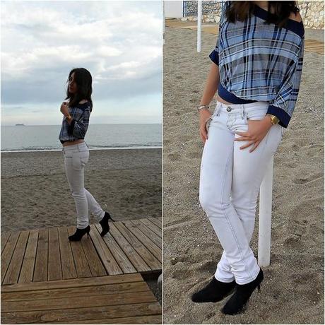 Look of the day: Simple White Whitepantsplaidlovelystyle1