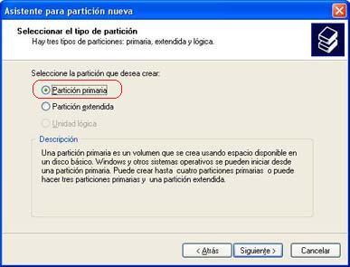 Crear particiones en Windows XP.