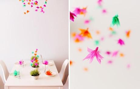 Decoración primaveral con flores de papel