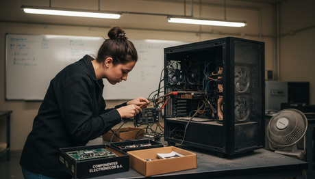 Phi-4-reasoning-vision-15B: modelo que razona solo cuando importa Especialista realizando ajustes en la GPU dentro del laboratorio