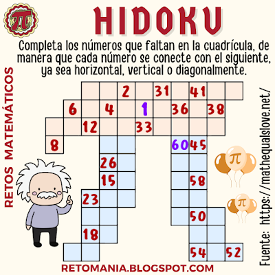 HIDOKU Pi, DíaPi, Día de Pi, Día de las Matemáticas, Día Internacional de las Matemáticas, Desafíos matemáticos, Retos matemáticos, Problemas matemáticos, Retos visuales, Retos mentales, Juegos mentales, Retos virales, Juegos en Clase, Juegos en el aula, Aprender jugando, Jugando aprendo, Sudoku, Hidoku, Hidato