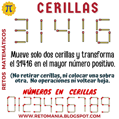 CERILLAS Pi, DíaPi, Día de Pi, Día de las Matemáticas, Día Internacional de las Matemáticas, Desafíos matemáticos, Retos matemáticos, Problemas matemáticos, Retos visuales, Retos mentales, Juegos mentales, Retos virales, Juegos en Clase, Juegos en el aula, Aprender jugando, Jugando aprendo, Cerillas, Retos con Cerillas, Juegos con Cerillas
