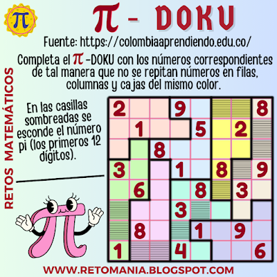 PIDOKU Pi, DíaPi, Día de Pi, Día de las Matemáticas, Día Internacional de las Matemáticas, Desafíos matemáticos, Retos matemáticos, Problemas matemáticos, Retos visuales, Retos mentales, Juegos mentales, Retos virales, Juegos en Clase, Juegos en el aula, Aprender jugando, Sudoku, Pidoku, Pi-Doku, Puzle