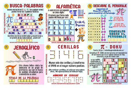 DÍA PI Pi, DíaPi, Día de Pi, Día de las Matemáticas, Día Internacional de las Matemáticas, Desafíos matemáticos, Retos matemáticos, Problemas matemáticos, Retos visuales, Retos mentales, Juegos mentales, Retos virales, Juegos en Clase, Juegos en el aula, Aprender jugando, Jugando aprendo, BuscaPalabras, Juegos de Palabras, Jeroglíficos, Cerillas, Sudoku, Pidoku, Pi-Doku, Alfamética, CriptoAritmética, Juegos con Cerillas, Retos con Cerillas, Solo para Genios