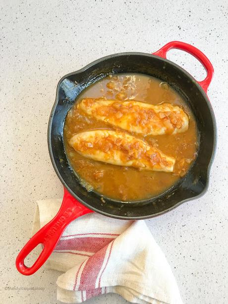 Merluza en salsa de naranja y soja