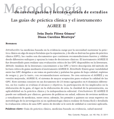Las Guías de Práctica Clínica y el Instrumento AGREE II - Florez y Montoya
