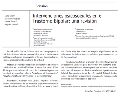 Intervenciones psicosociales en el Trastorno Bipolar - Lolich y col.