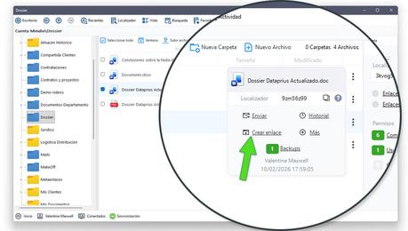 Crear enlace en al panel flotante de archivo seleccionado.