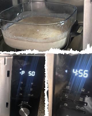 Paso 3: Arroz con leche ya endulzado espesando en el microondas a potencia 50 durante los Ăşltimos 5 minutos.