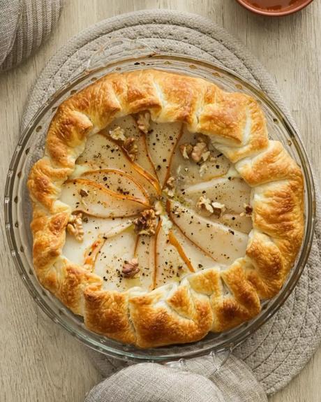 Tarta de Queso Azul y Pera tarta de queso y pera salida del horno