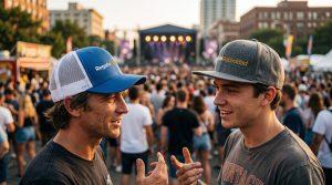 Gorras planas y trucker utilizadas en un evento de verano