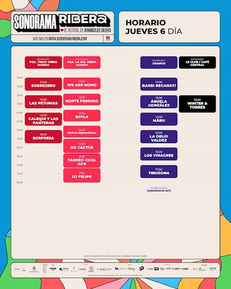 Horarios Sonorama Ribera 2026 Horarios Sonorama Ribera 2026