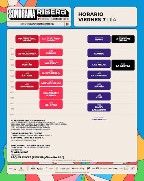 Horarios Sonorama Ribera 2026 Horarios Sonorama Ribera 2026