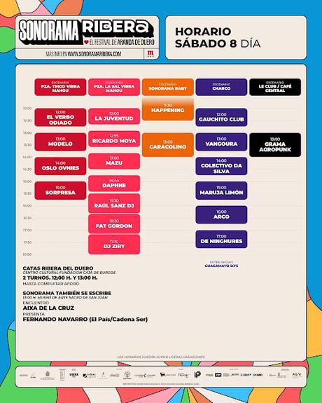 Horarios Sonorama Ribera 2026 Horarios Sonorama Ribera 2026