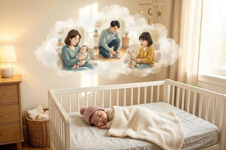 Beb Durmiendo En Sueos Con Familia En Cuna 1