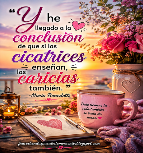“Y he llegado a la conclusión de que si las cicatrices enseñan, las caricias también.” -Mario Benedetti