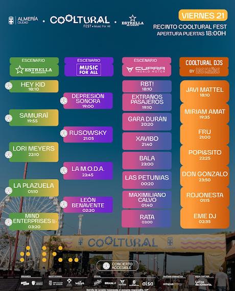 Horarios del Cooltural Fest 2026 en Almería Horarios del Cooltural Fest 2026 en Almería
