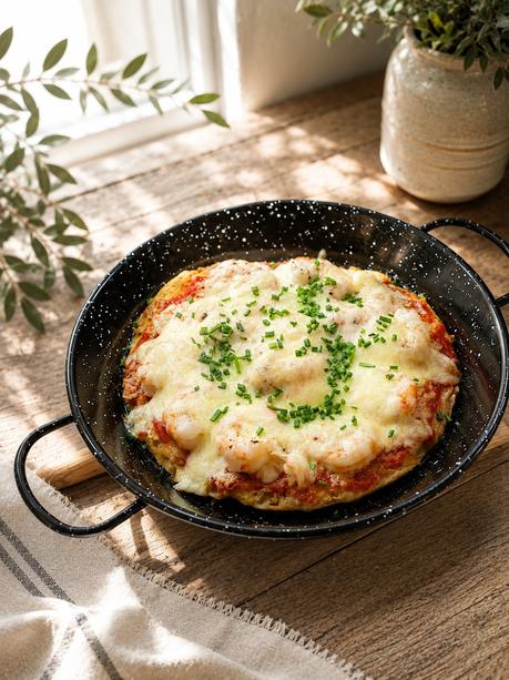 Pizza proteica de garbanzos y marisco Pizza proteica de garbanzos y marisco