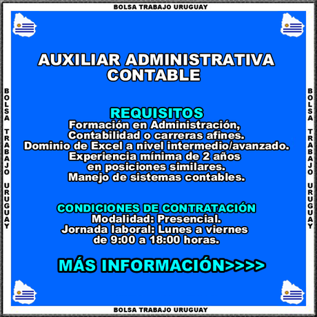 AUXILIAR ADMINISTRATIVA CONTABLE | IMPORTANTE EMPRESA DEL RUBRO COMERCIAL