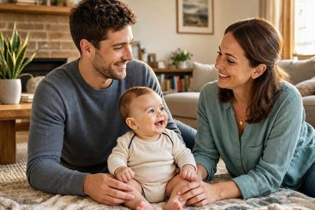 Bebe Sonriendo A Papa Y Mama