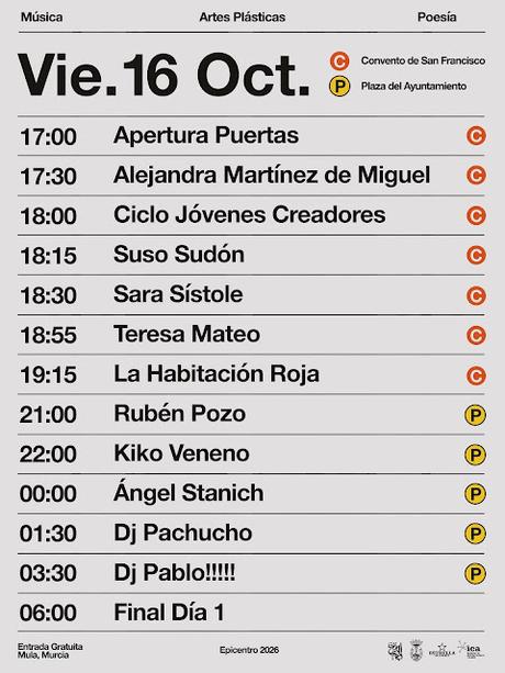 Horarios del Epicentro 2026 en Murcia