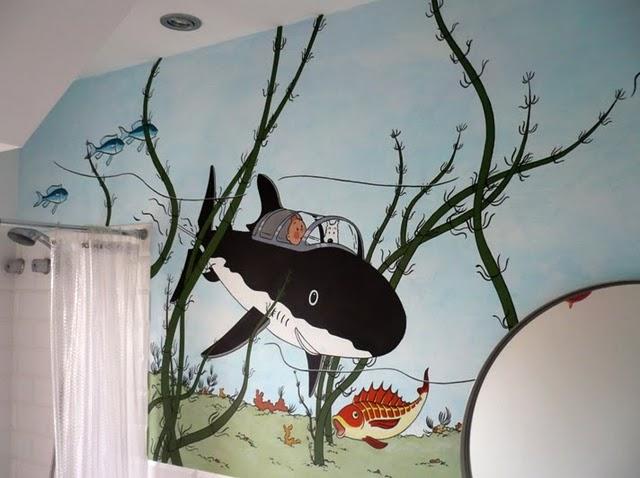 Pintar un mural de Tintín en el baño de los niños
