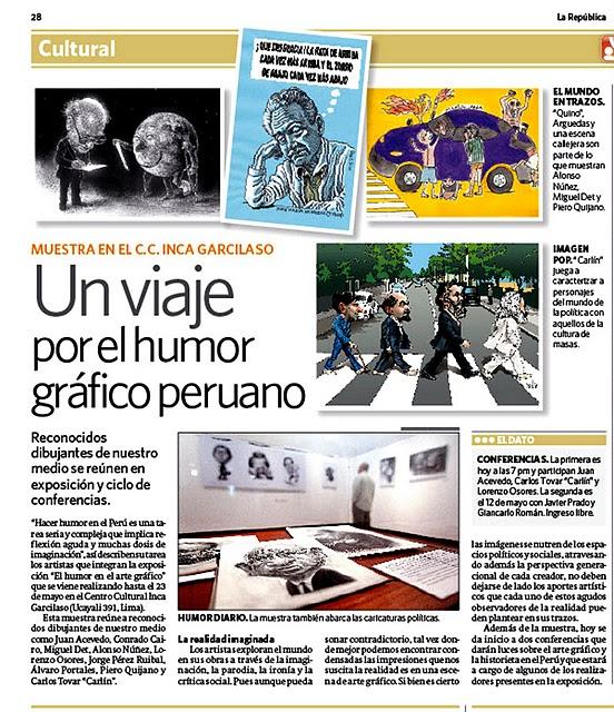 Hoy Juan Acevedo ,Carlín y Osores, “El humor en el arte gráfico”