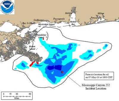 Previsión de la trayectoria del vertido de petróleo en el Golfo de México