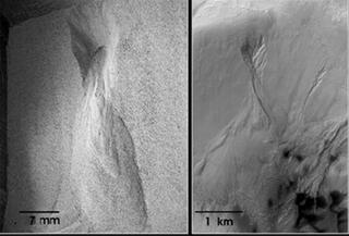 Los barrancos marcianos se formaron por el flujo de arena