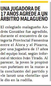 JUGADORA DE 17 AÑOS AGREDE A UN ARBITRO EN MÁLAGA