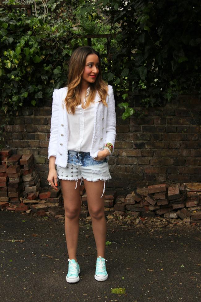 Studded shorts & Tweed jacket