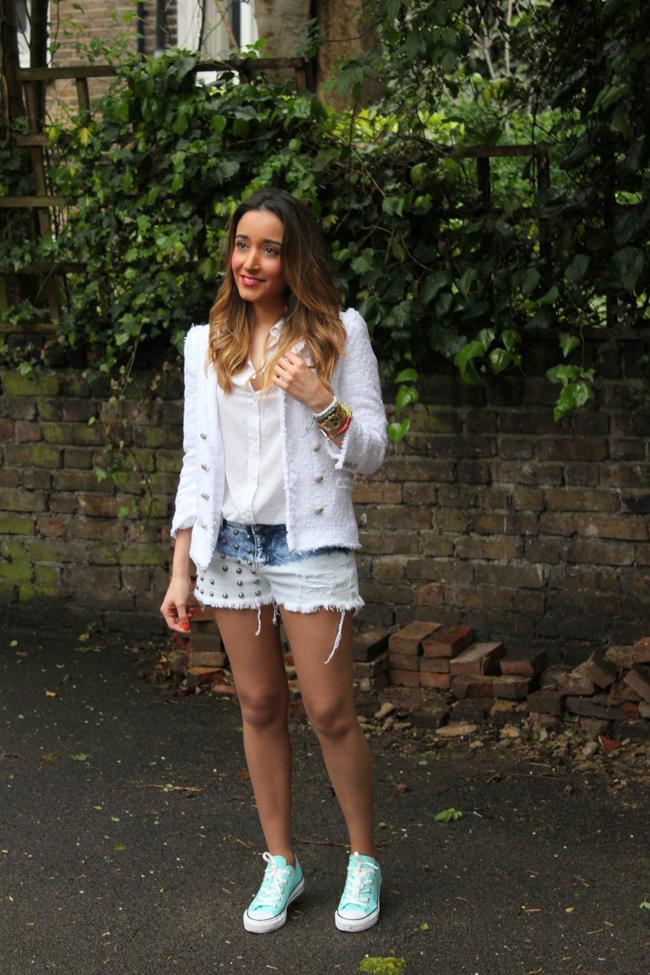 Studded shorts & Tweed jacket