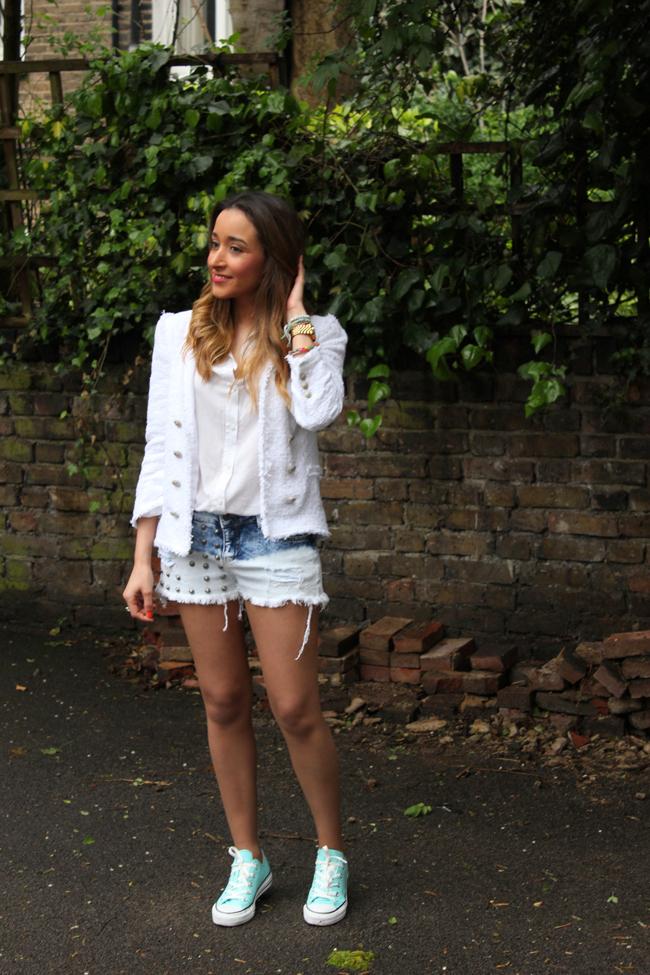 Studded shorts & Tweed jacket