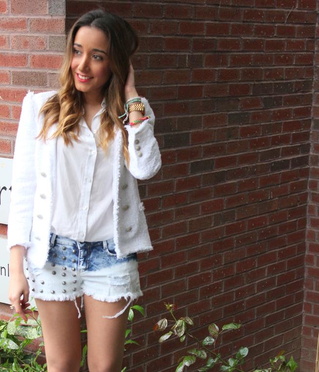 Studded shorts & Tweed jacket