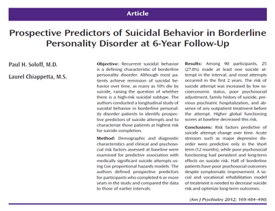 Predictores prospectivos de conducta suicida en Trastorno de Personalidad Bordeline - Soloff y Chiappetta
