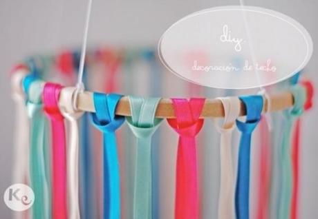 DIY-Decoracion colgante de lazos-Ribbon chandelier