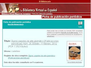 Ágora papeles de arte gramático en el Biblioteca Virtual Miguel de Cervantes