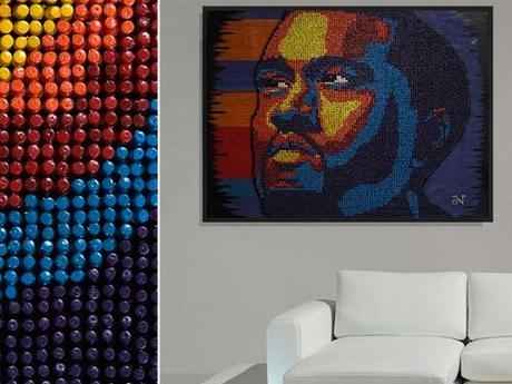 Retrato hecho con chinchetas Clava chinchetas con arte