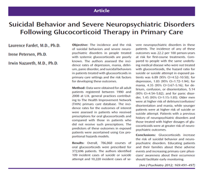 Conducta suicida y trastornos neuropsiquiátricos severos post terapia con corticoides en la atención primaria - Fardet y col.