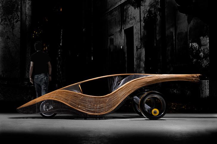 coche biodegradable Phoenix. Un coche biodegradable, fabricado con bambú y ratán.