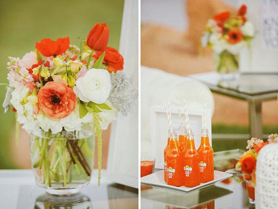 Una mesa alegre y elegante en blanco y naranja