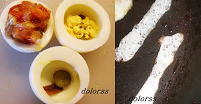 Huevos rellenos de escalivada  con anchoas y salsa garum