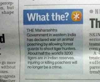 EN INDIA OCCIDENTAL EN EL ESTADO DE MAHARASHTRA EL GOBIERNO PROCLAMA QUE HERIR O MATAR A LOS CAZADORES FURTIVOS YA NO SERA CONSIDERADO UN DELITO