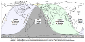 Mapa y datos sobre el tránsito de Venus